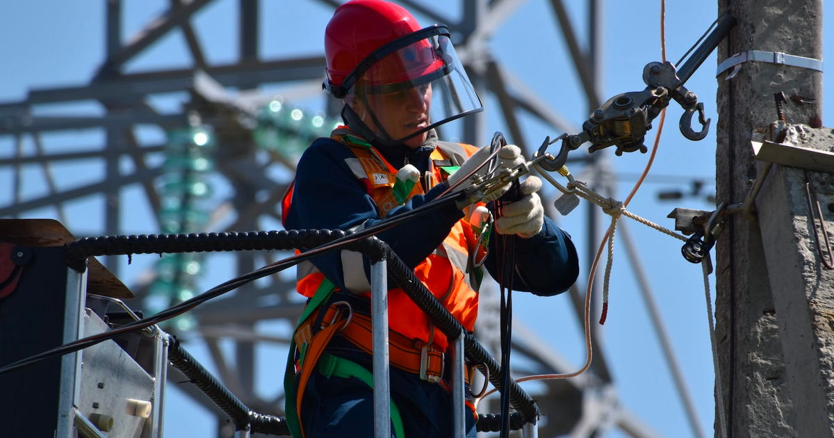 Linesman working on a utility pole