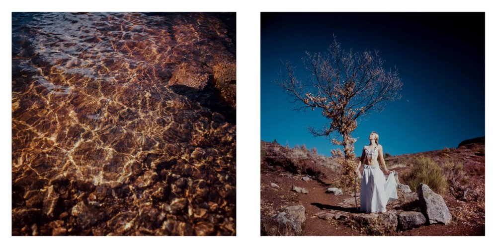 Water reflection, Moon during daytime