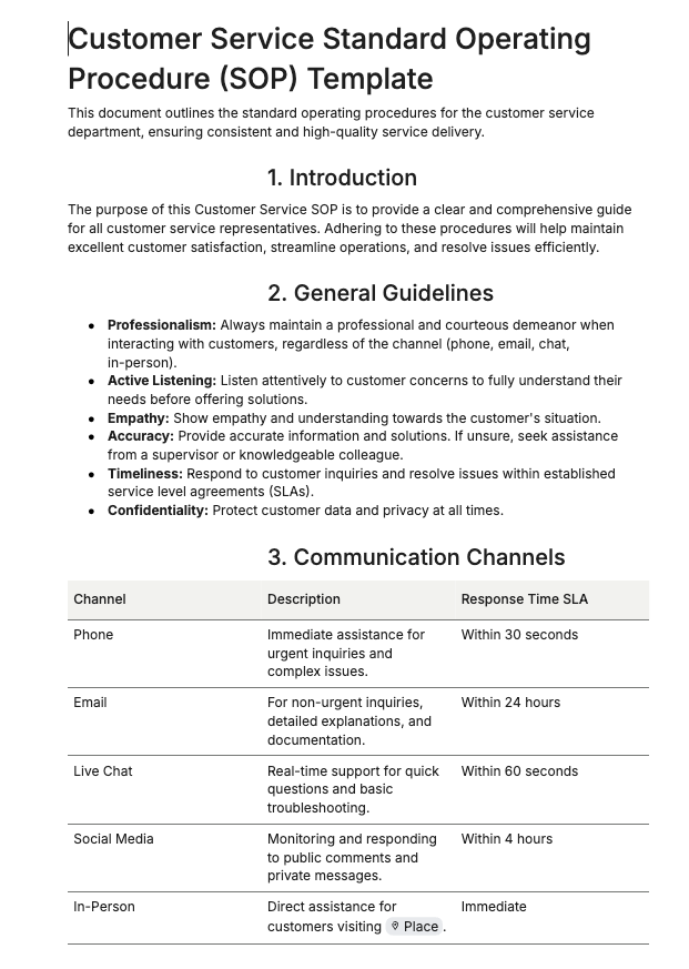 Customer Service SOP Template