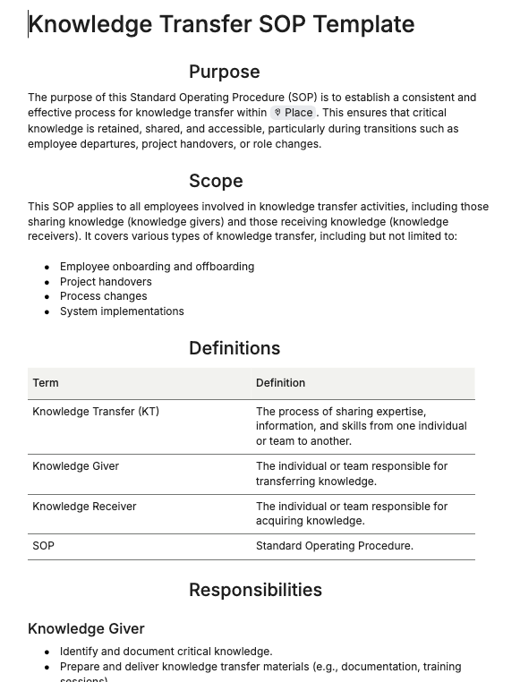 Knowledge Transfer SOP