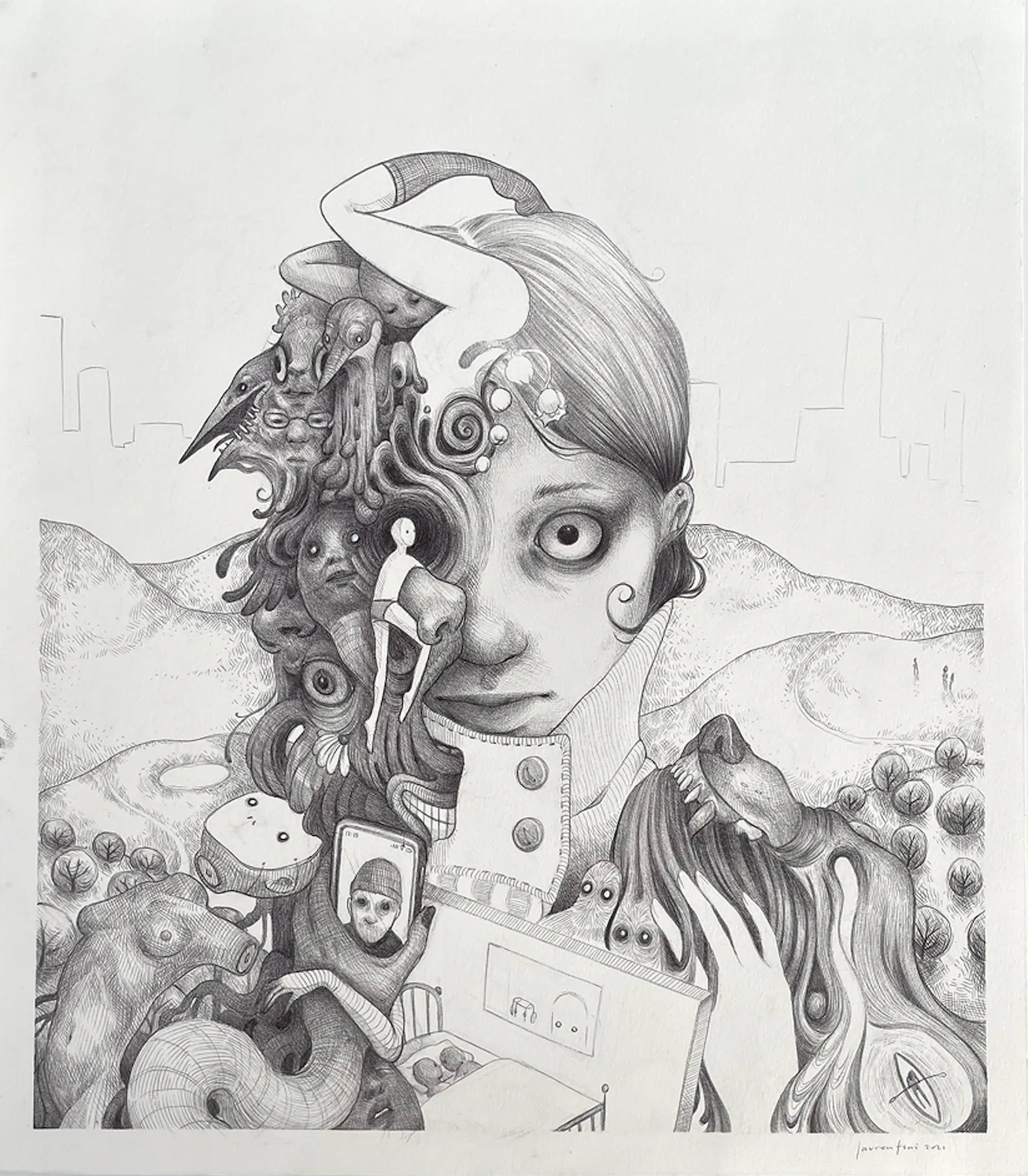 Abstract pencil illustration of woman