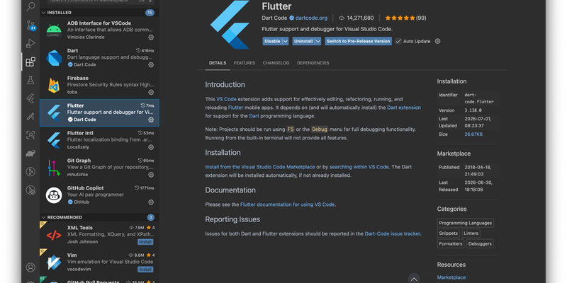 Install Flutter Extension And Dart