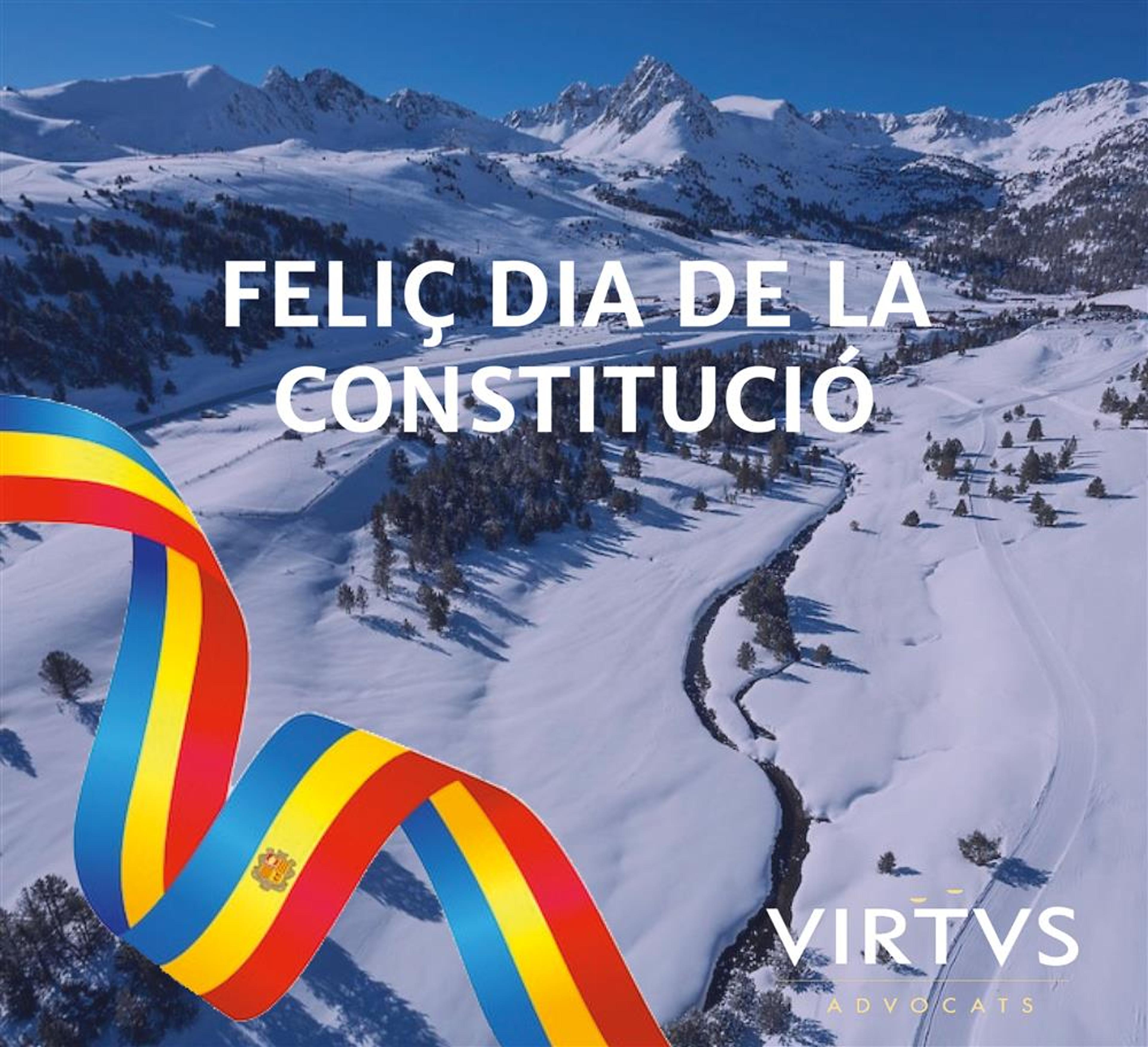 vista de montaña con texto felicitando el dia de la constitución