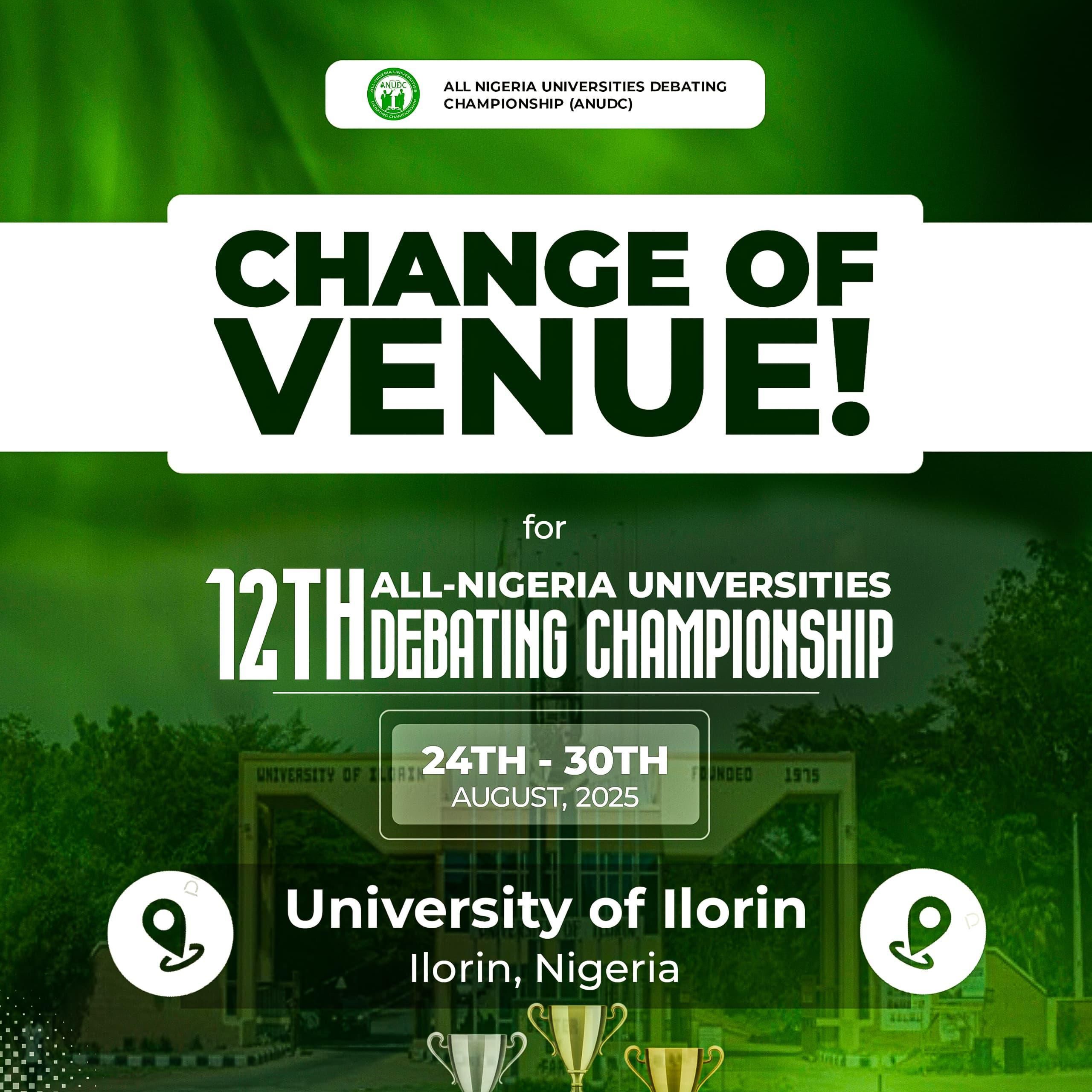 ANUDC Change of Venue banner