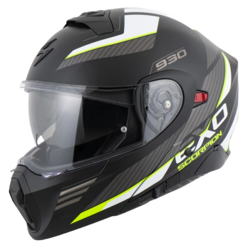 Casca moto modulara SCORPION EXO-930 Navig Negru-Galben Fluor