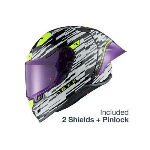 Casca moto NEXX X.R3R CARBON Glitch Racer White Neon (pinlock inclus)