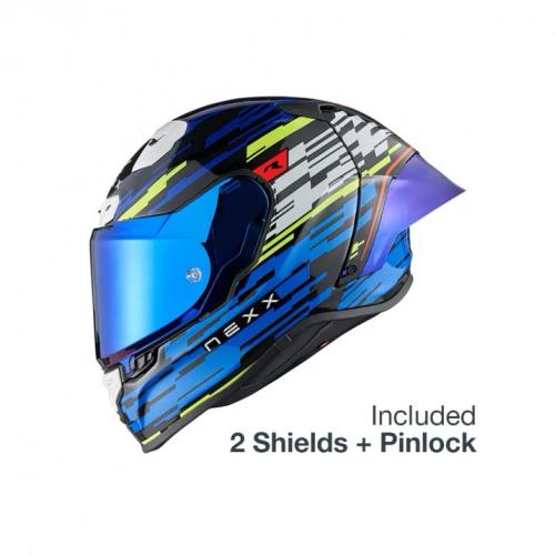 Casca moto NEXX X.R3R CARBON Glitch Racer Blue Neon (pinlock inclus)