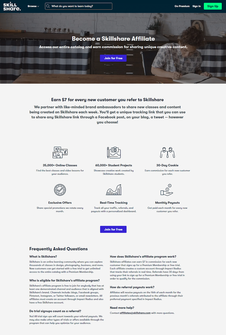 skillshare affiliate program page