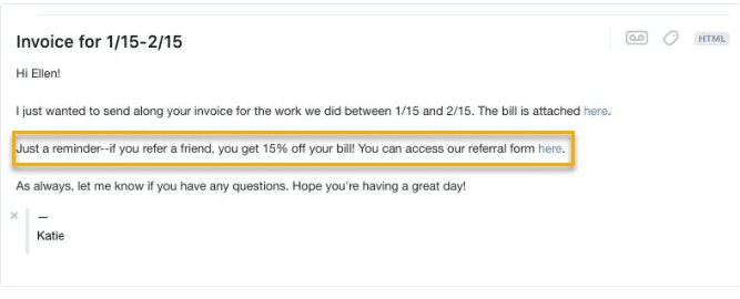 referral in transaction email