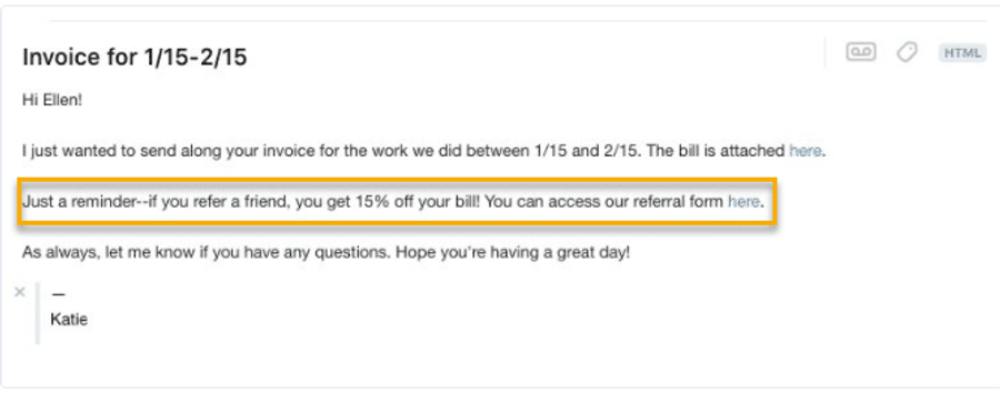 referral in transaction email