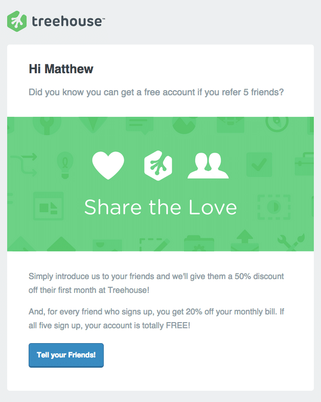 Treehouse refer a friend email