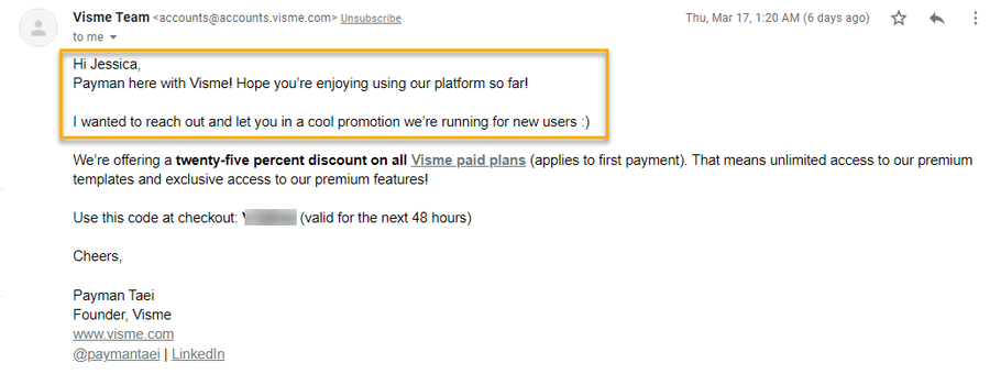 visme personalized email