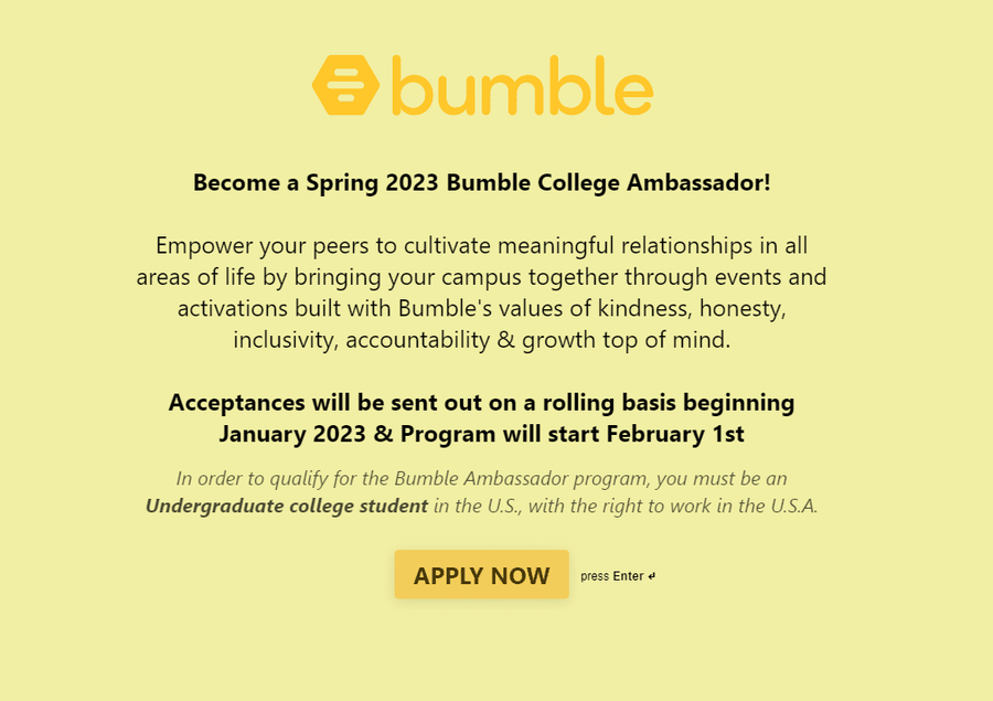 bumble brand ambassador application