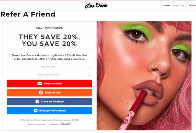 Lime crime referral program
