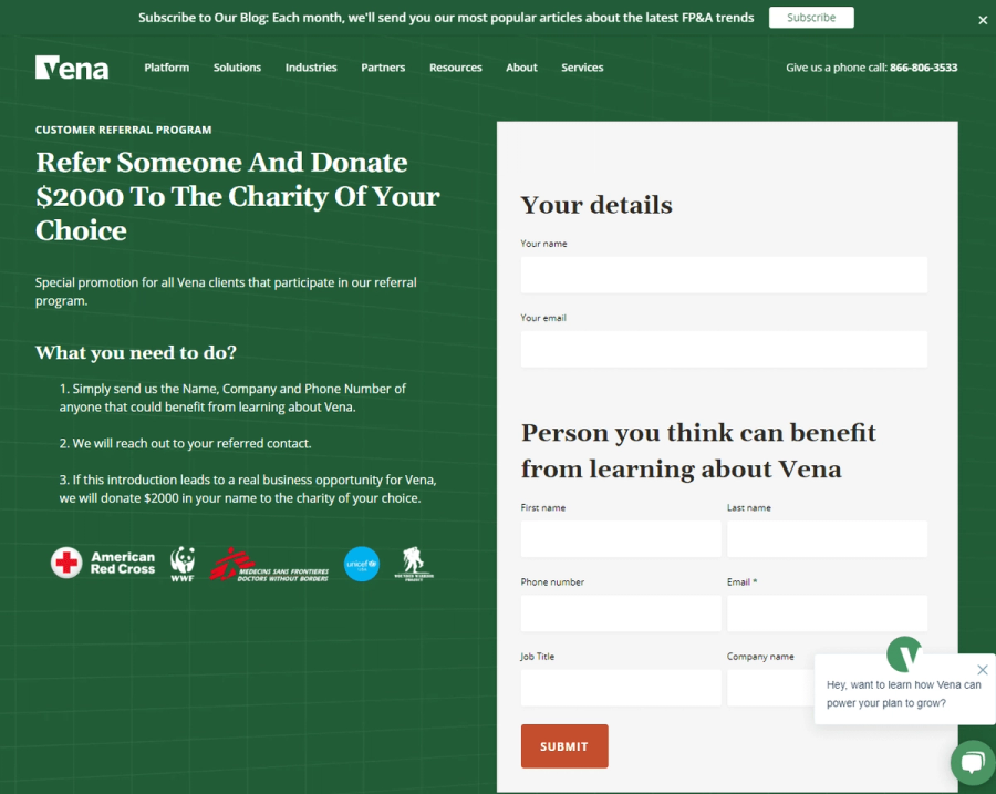 vena charity referral program idea