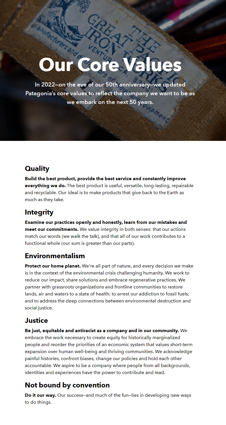 patagonia values