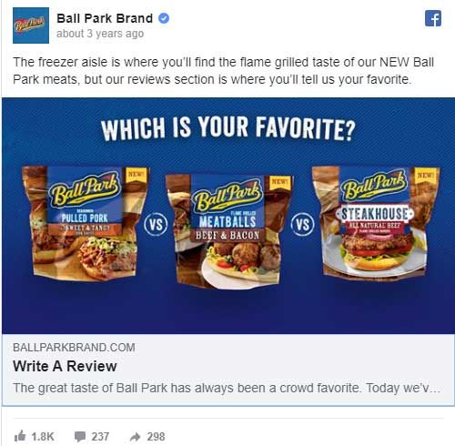 ball park brand asks for reviews