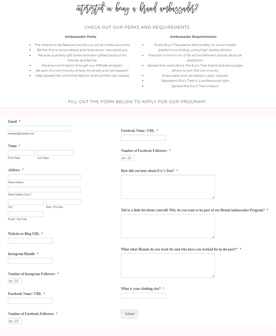 evy's tree brand ambassador application