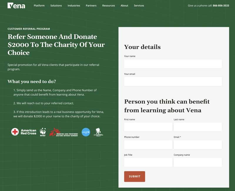Vena referral card charity community