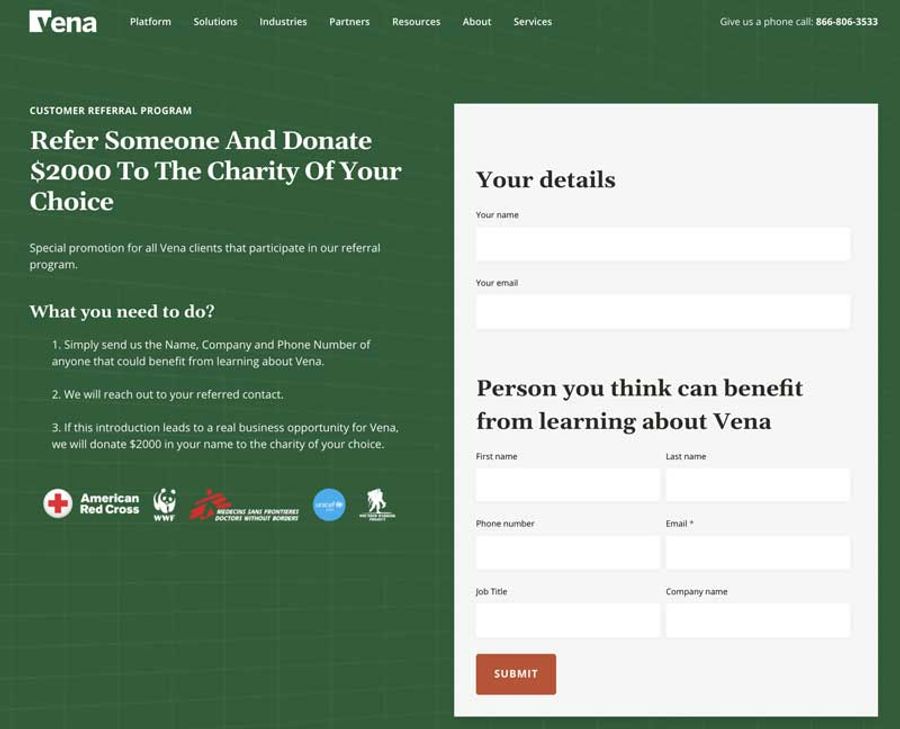 Vena referral card charity community