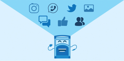 Referral Rock character with social icons floating above him