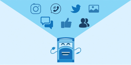 Referral Rock character with social icons floating above him