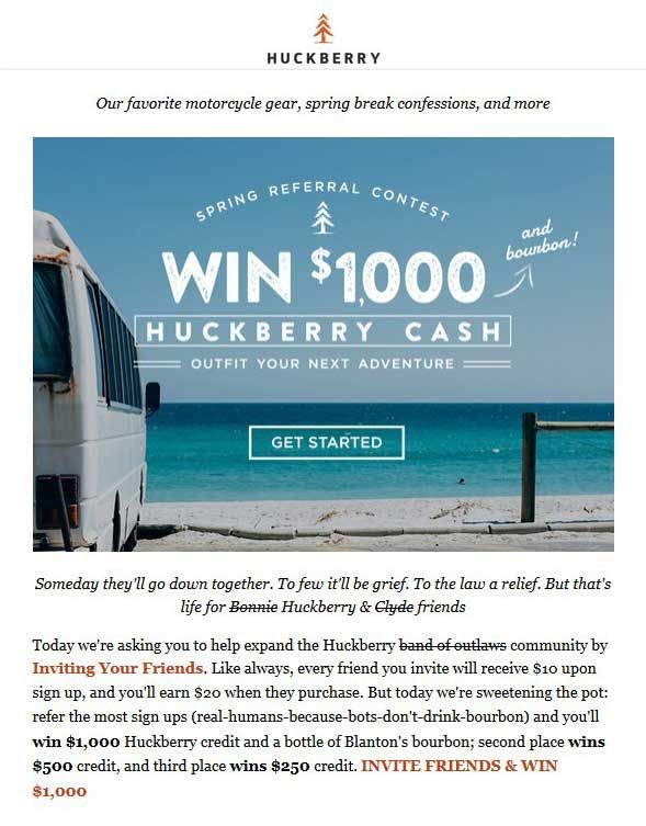 Huckberry referral rewards incentives