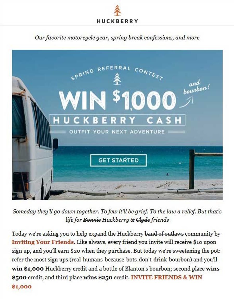 Huckberry referral rewards incentives