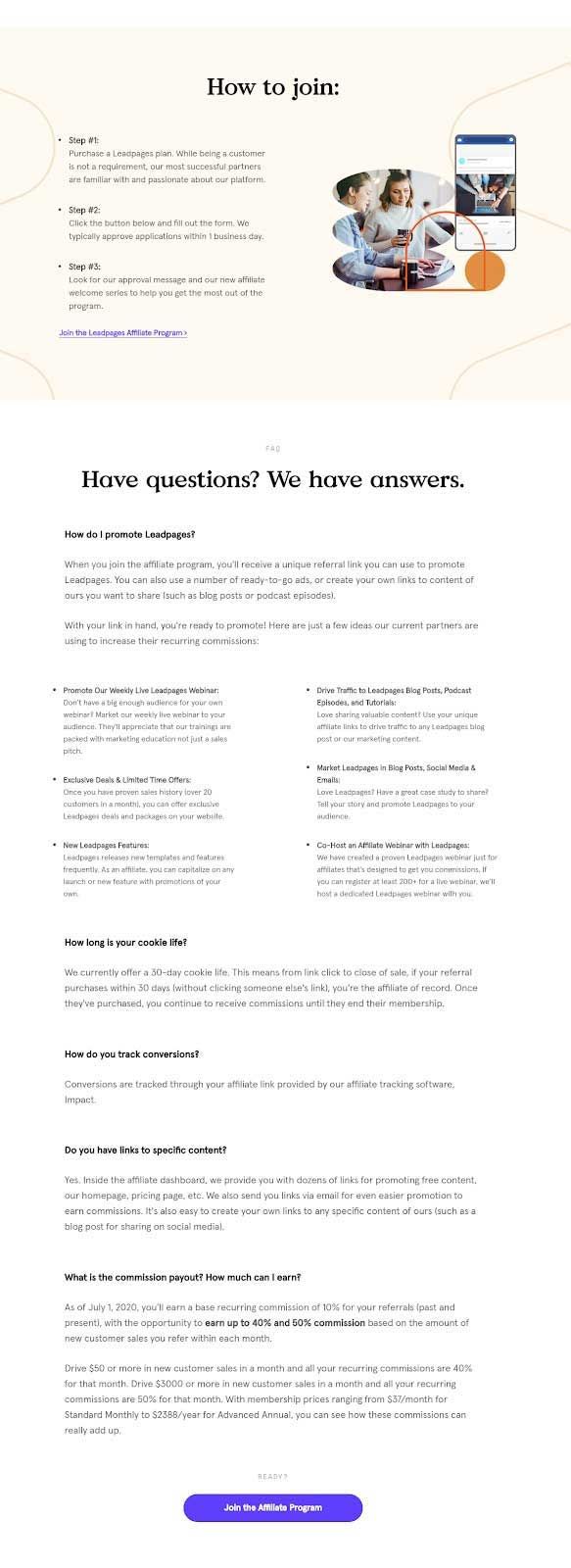 Affiliate program example leadpages