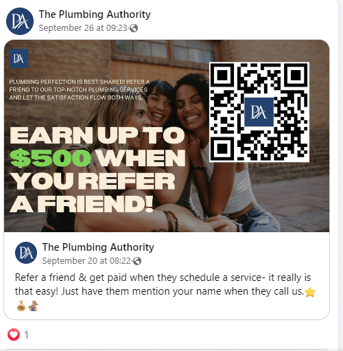 plumbing referral fb promo