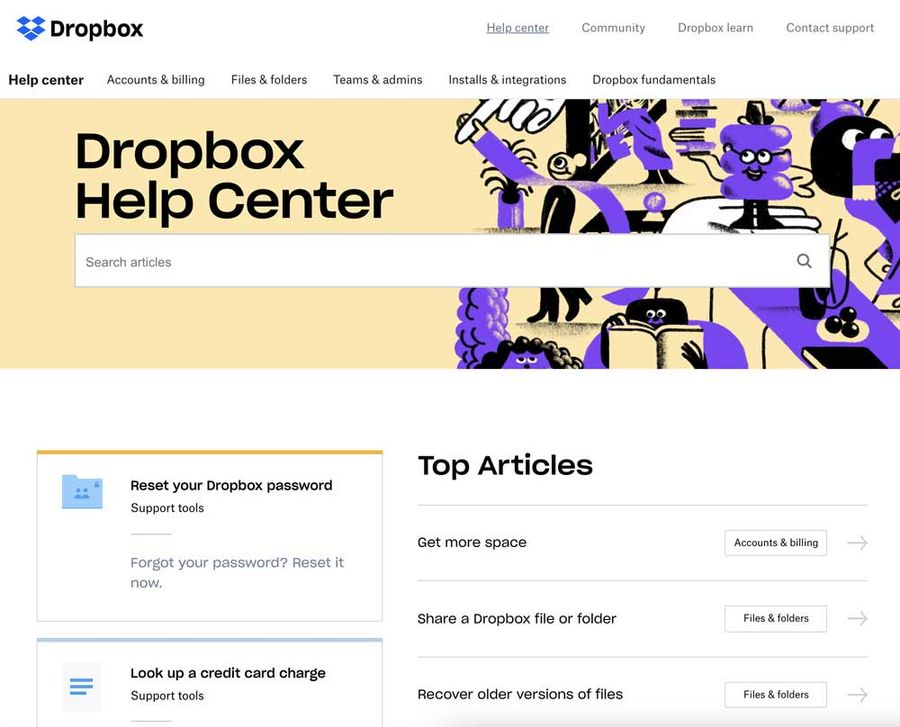 Dropbox help center