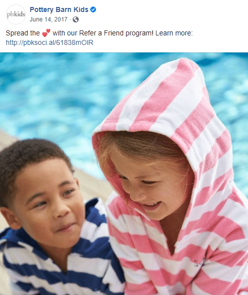 pottery barn kids social referral promotion
