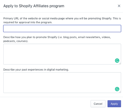shopify affiliate application