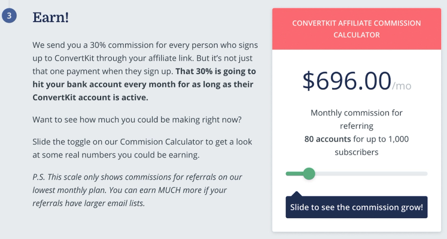 affiliate commission payout example