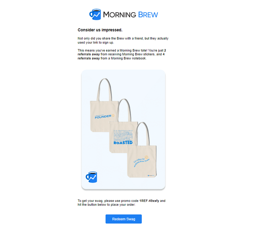 morning brew referral program thank you note