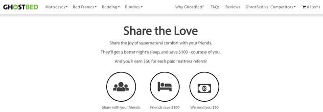Ghostbed referral program call to action