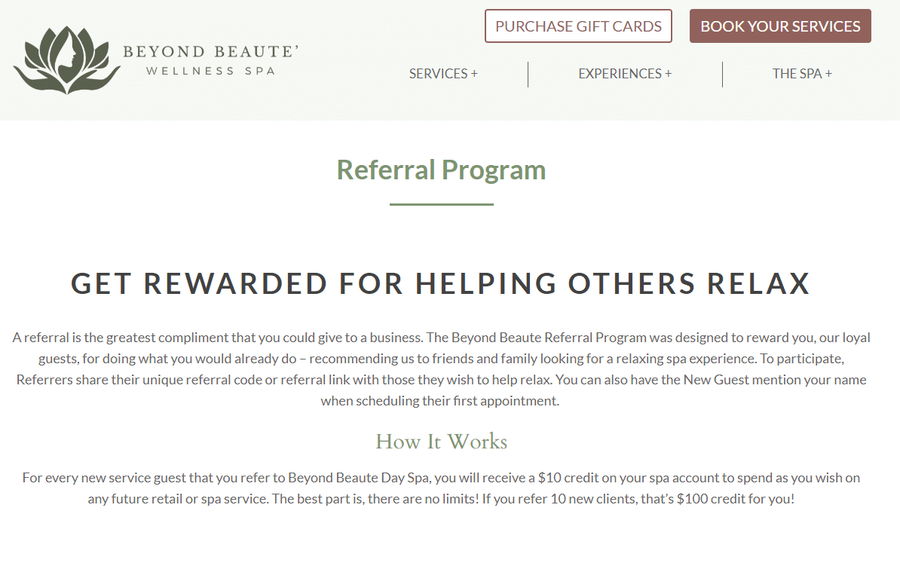 beyond beaute spa referral program