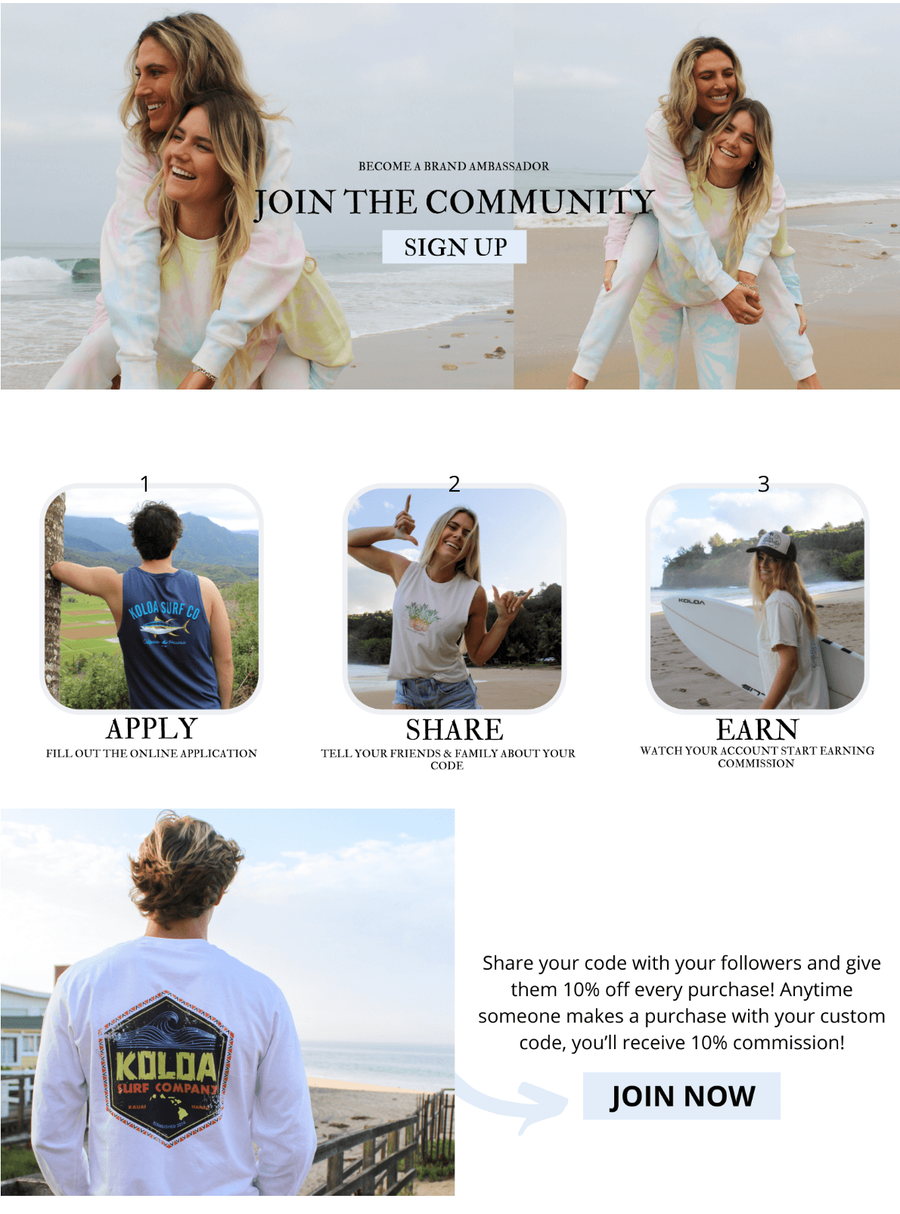 koloa surf ambassador commission