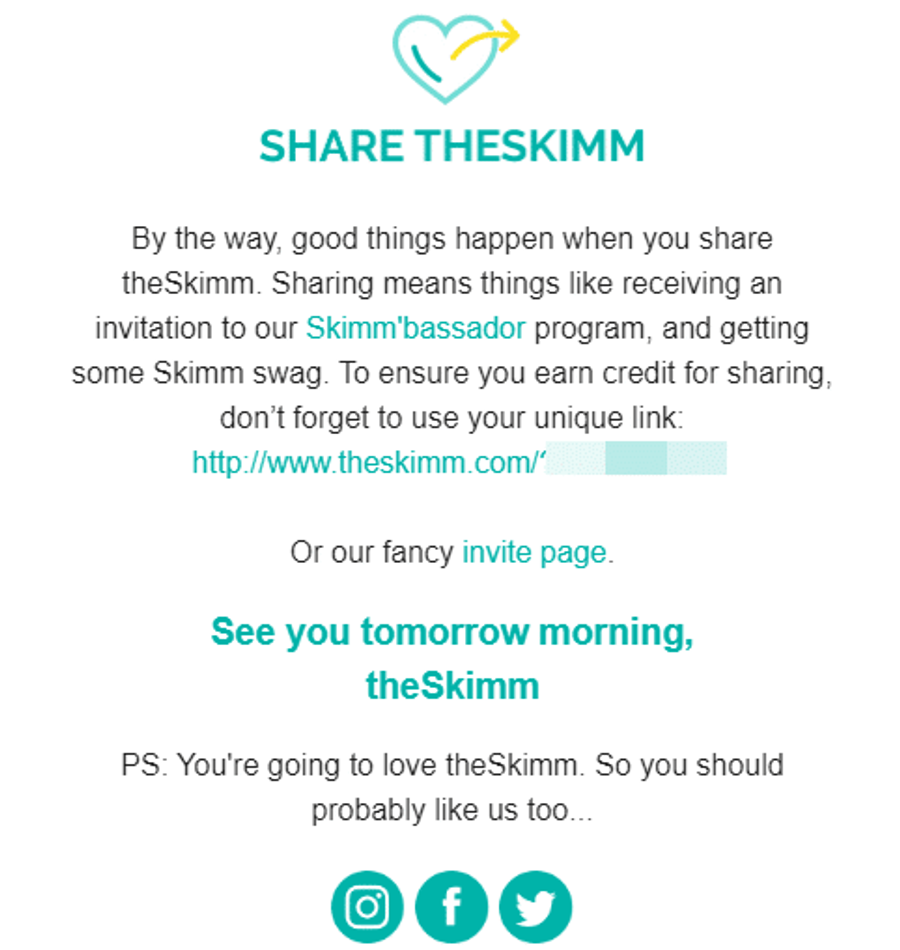 the skimm welcome email ask for referral