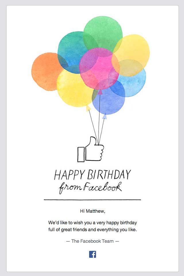 Customer advocacy happy birthday email from facebook