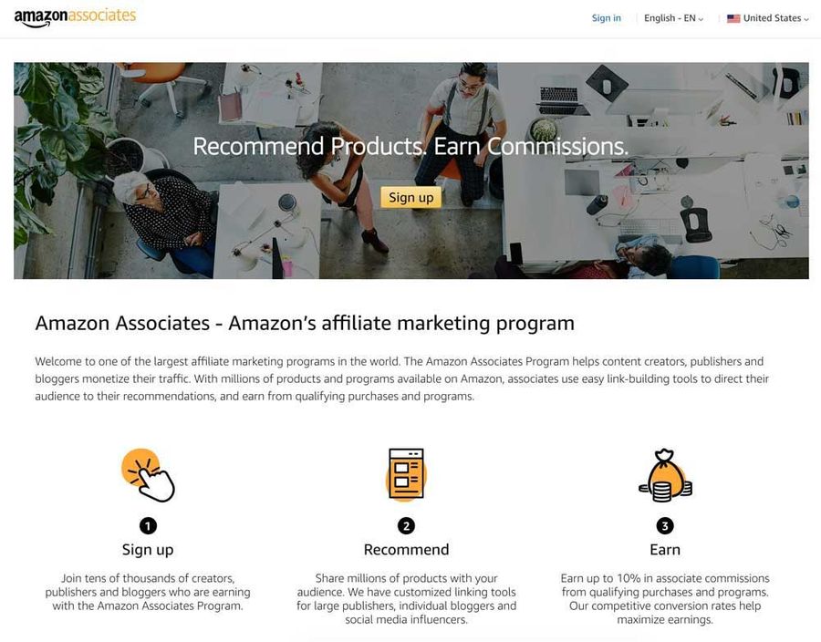 Affiliates program example amazon