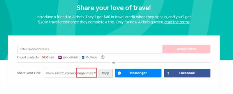 Airbnb referral code example
