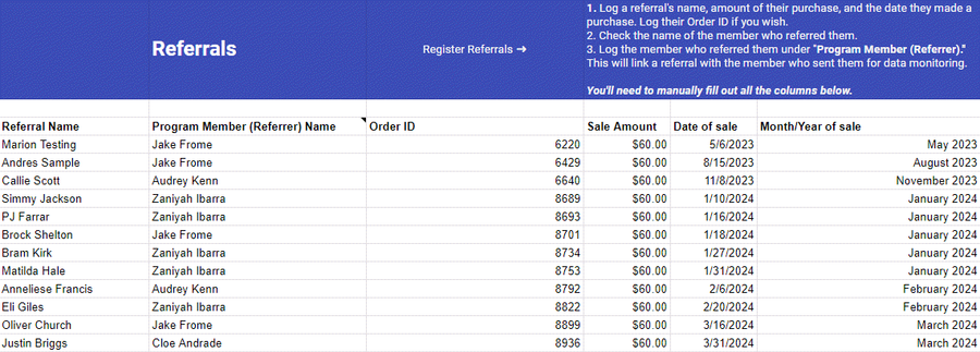 referral tracker referrals tab