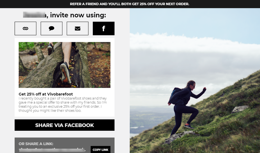 vivobarefoot referral program facebook share