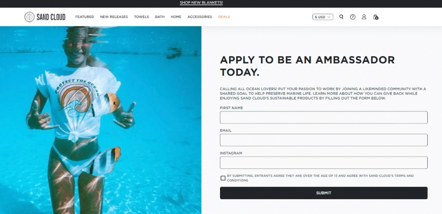 sand cloud brand ambassador application