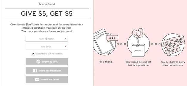 Colourpop referral program call to action