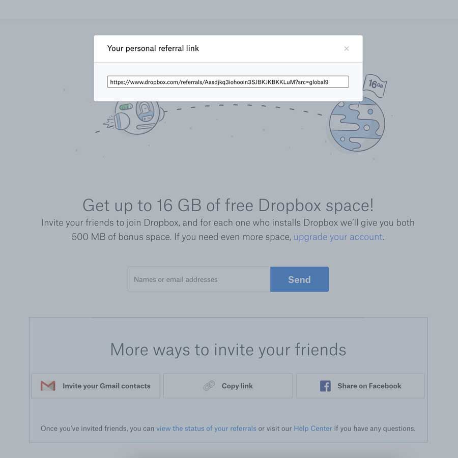 Dropbox referral code example