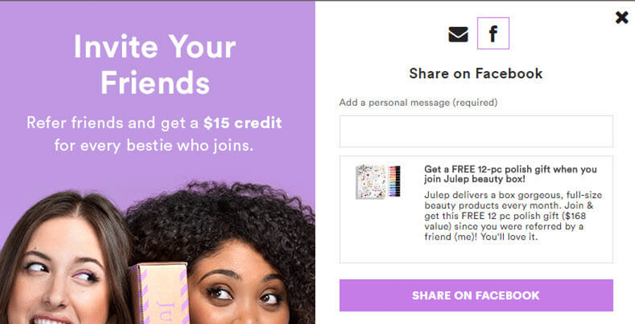 julep facebook referral promotion