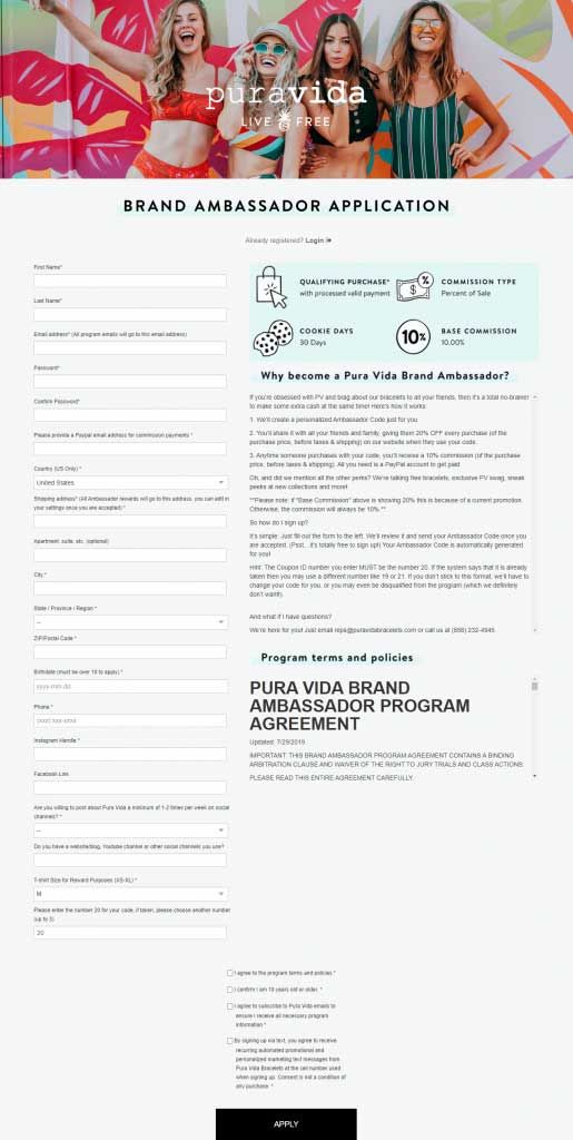 Pura vida ambassador program application