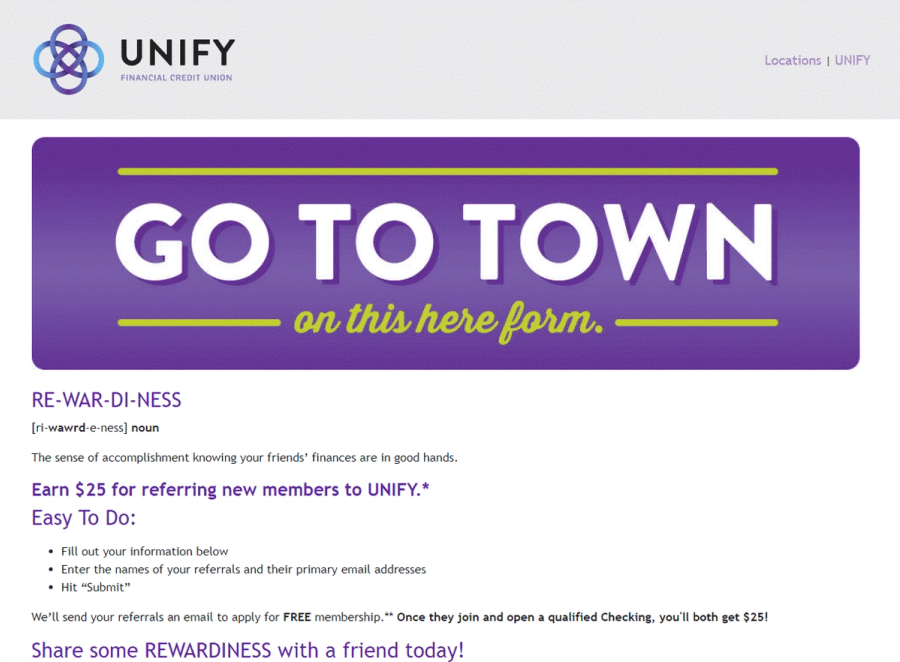 unify rewardiness bank referral program
